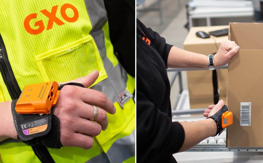 ​​​​​​​La plateforme West Hallam de GXO Logistics sera équipée cette année de nouvelles solutions tels que des robots mobiles autonomes et des scanners portables type gants connectés ProGlove. © GXO Logistics